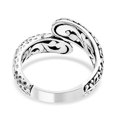 Bali Legacy Leaf and Texture Bypass Ring in Sterling Silver (Size 10.0) 6 Grams