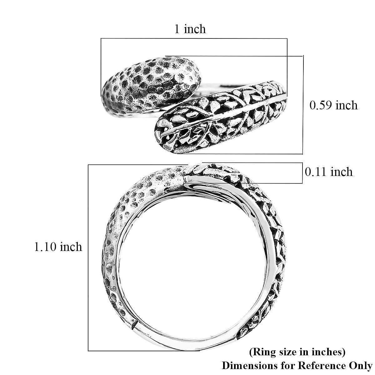 Bali Legacy Leaf and Texture Bypass Ring in Sterling Silver (Size 10.0) 6 Grams