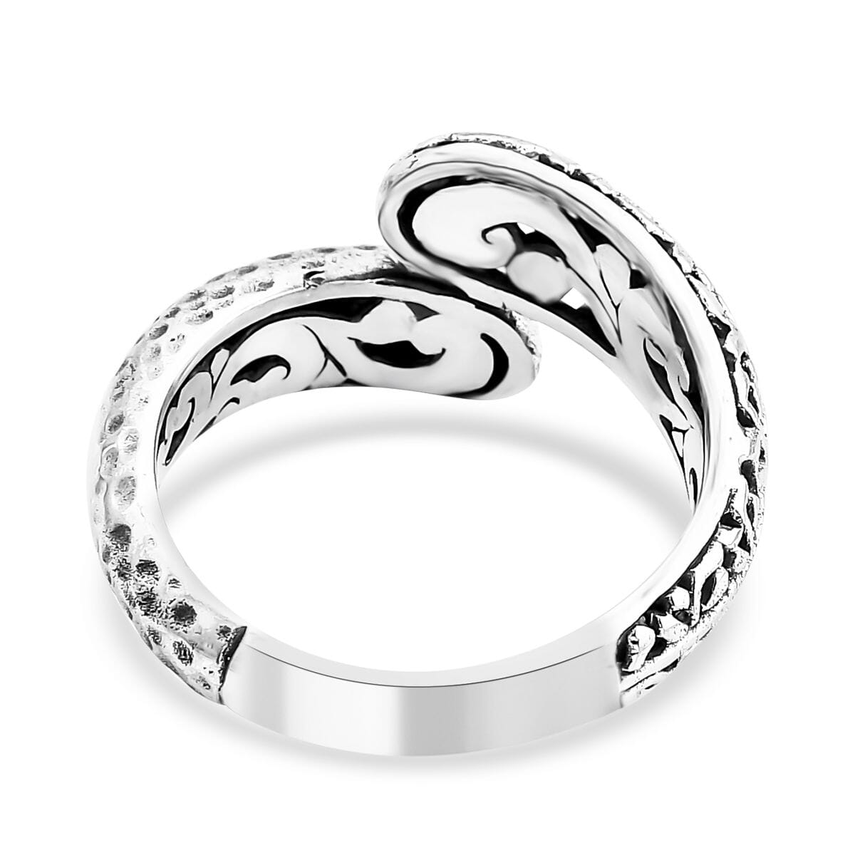 Bali Legacy Leaf and Texture Bypass Ring in Sterling Silver (Size 6.0) 6 Grams image number 4