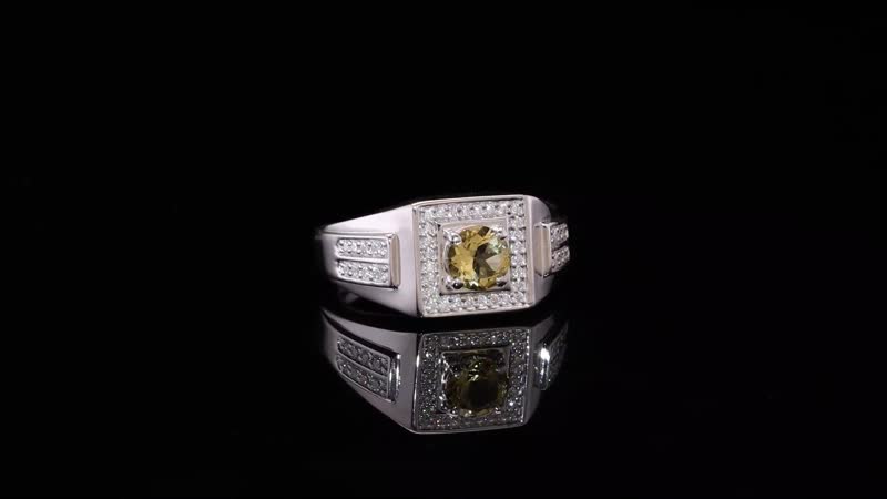 Brazilian Heliodor, Moissanite Men's Ring in Rhodium Over Sterling Silver (Size 10.0) 1.25 ctw