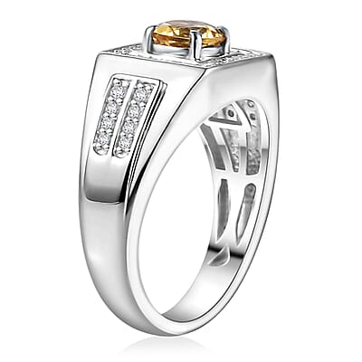 D'Joy Premium Brazilian Heliodor and Moissanite 1.25 ctw Men's Ring in Rhodium Over Sterling Silver (Size 10.0)