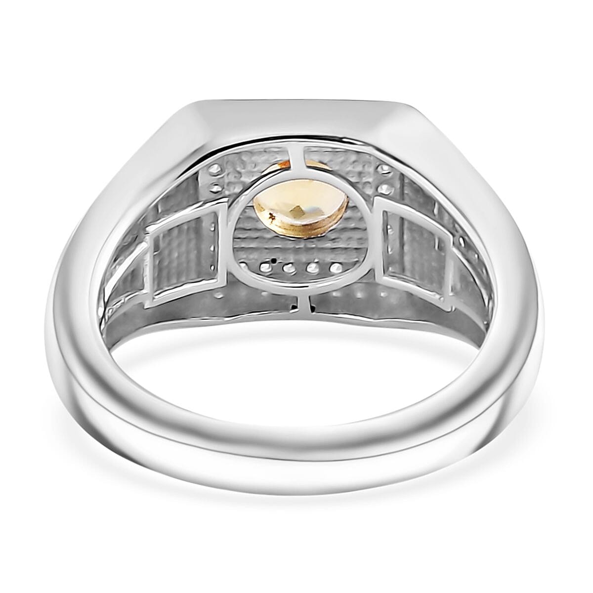 D'Joy Premium Brazilian Heliodor and Moissanite 1.25 ctw Men's Ring in Rhodium Over Sterling Silver (Size 10.0)