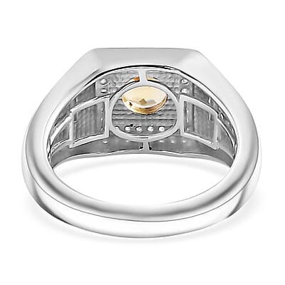 D'Joy Premium Brazilian Heliodor and Moissanite 1.25 ctw Men's Ring in Rhodium Over Sterling Silver (Size 10.0)