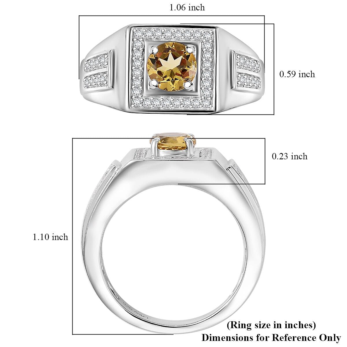 D'Joy Premium Brazilian Heliodor and Moissanite 1.25 ctw Men's Ring in Rhodium Over Sterling Silver (Size 10.0)
