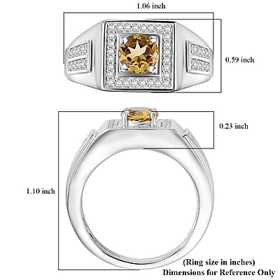 D'Joy Premium Brazilian Heliodor and Moissanite 1.25 ctw Men's Ring in Rhodium Over Sterling Silver (Size 10.0)
