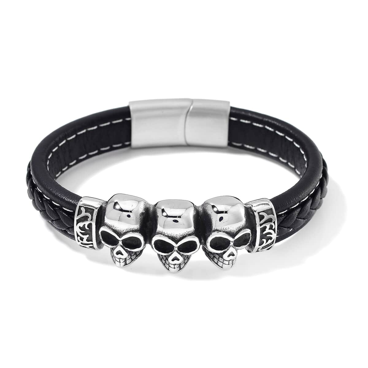 Stainless Steel and Microfiber Leather Bracelet (8.00 In) image number 0