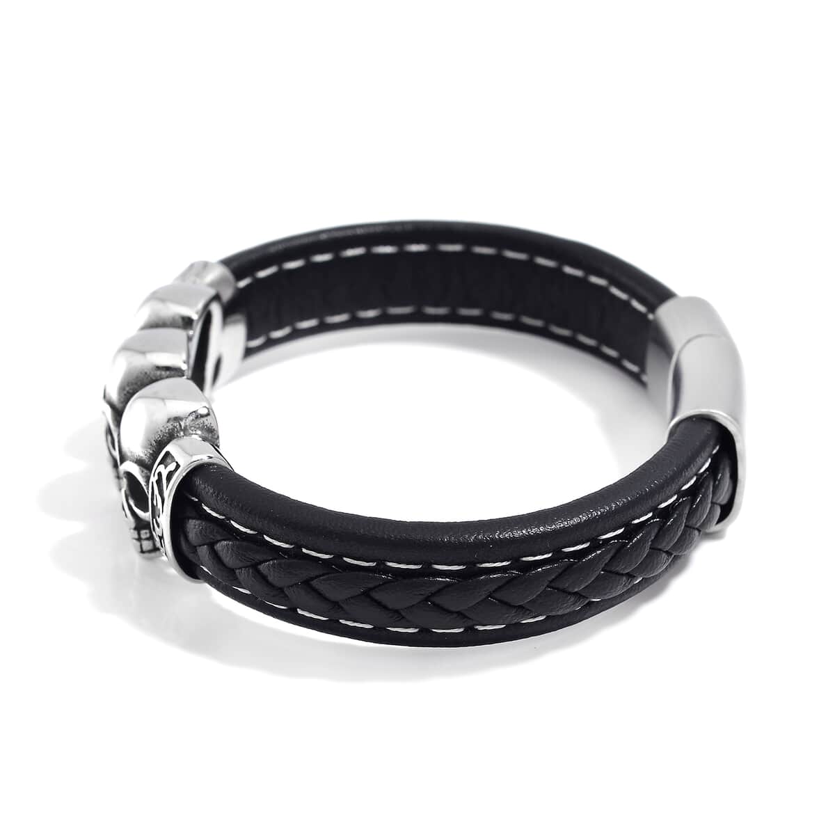 Stainless Steel and Microfiber Leather Bracelet (8.00 In) image number 2