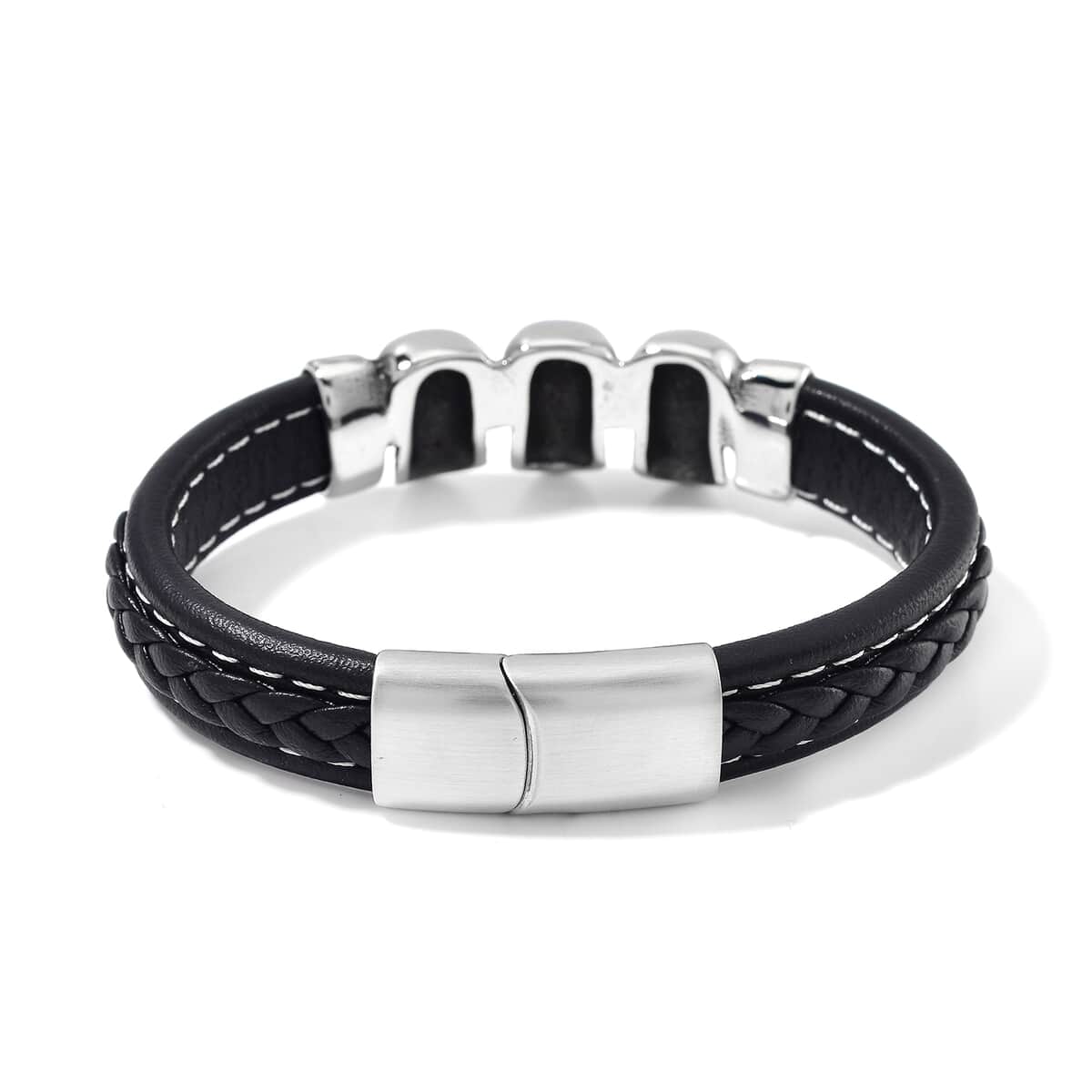 Stainless Steel and Microfiber Leather Bracelet (8.00 In) image number 3