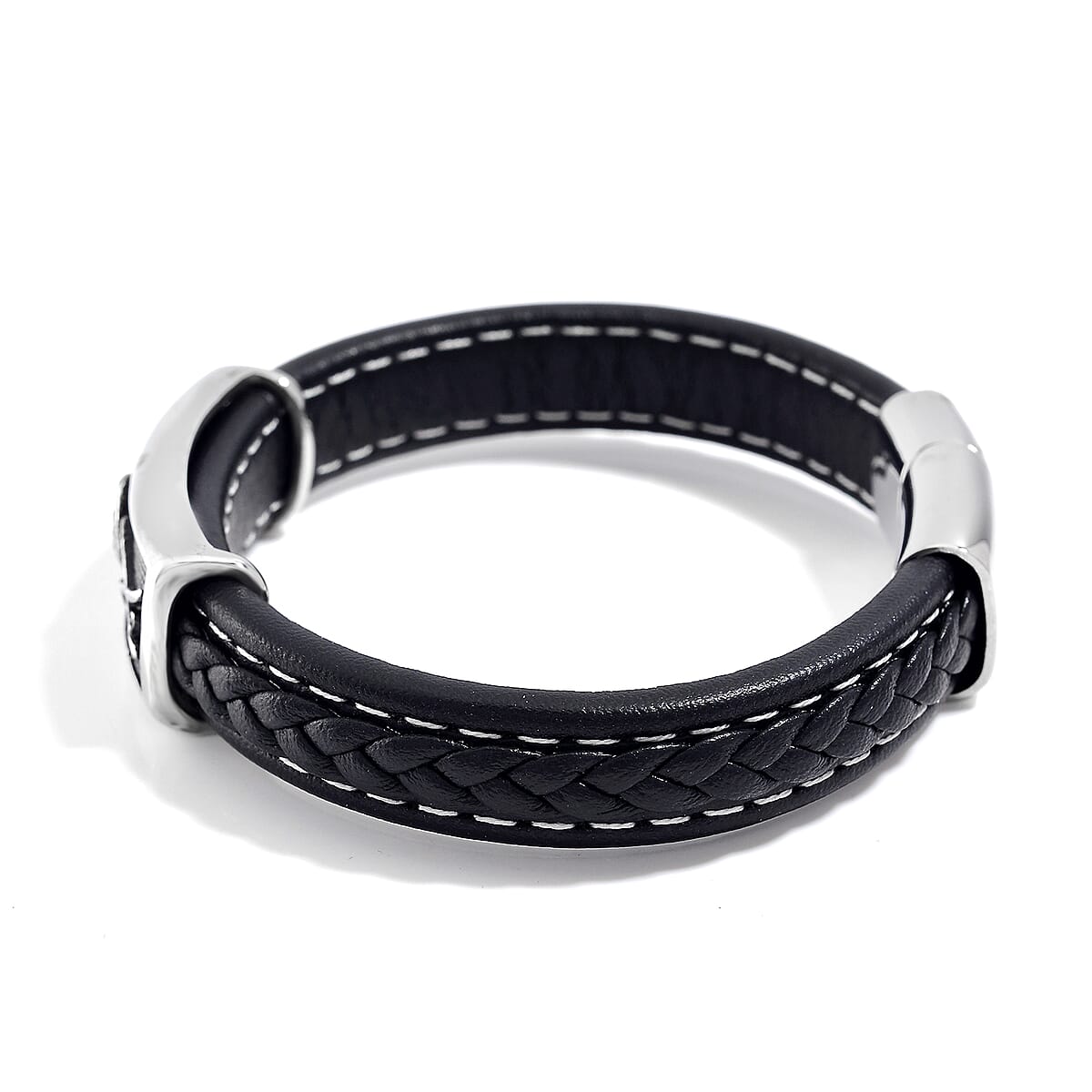 Stainless Steel and Microfiber Leather Sward Bracelet (8.00 In) image number 2