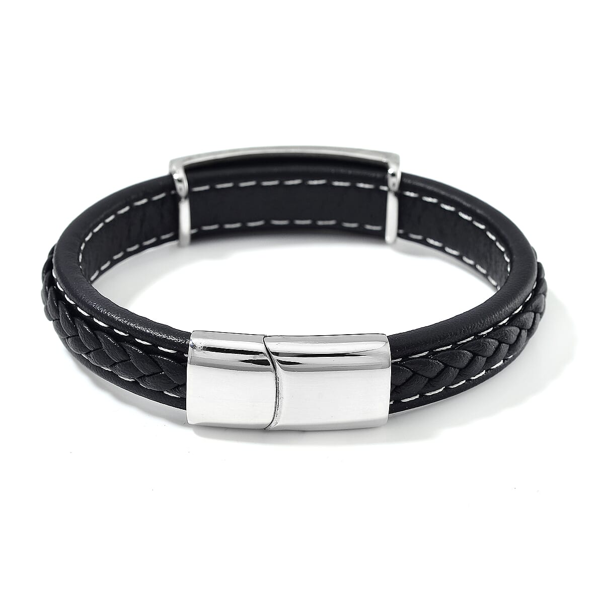 Stainless Steel and Microfiber Leather Sward Bracelet (8.00 In) image number 3