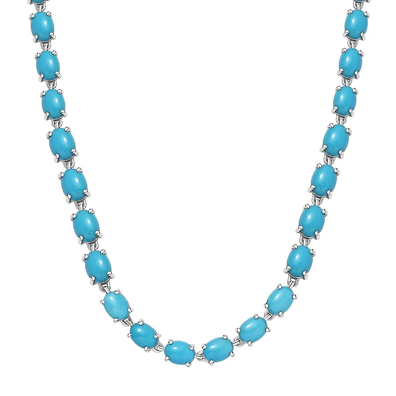 D'Joy Premium Sleeping Beauty Turquoise 47.60 ctw Link Necklace in Rhodium Over Sterling Silver 18 Inches