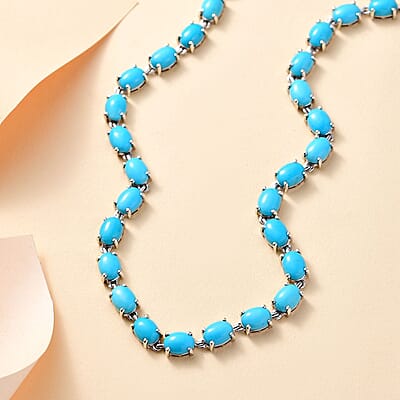 D'Joy Premium Sleeping Beauty Turquoise 47.60 ctw Link Necklace in Rhodium Over Sterling Silver 18 Inches