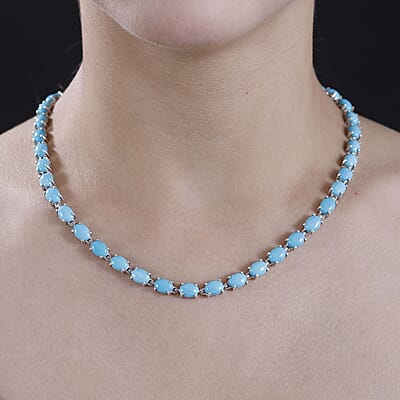 D'Joy Premium Sleeping Beauty Turquoise 47.60 ctw Link Necklace in Rhodium Over Sterling Silver 18 Inches