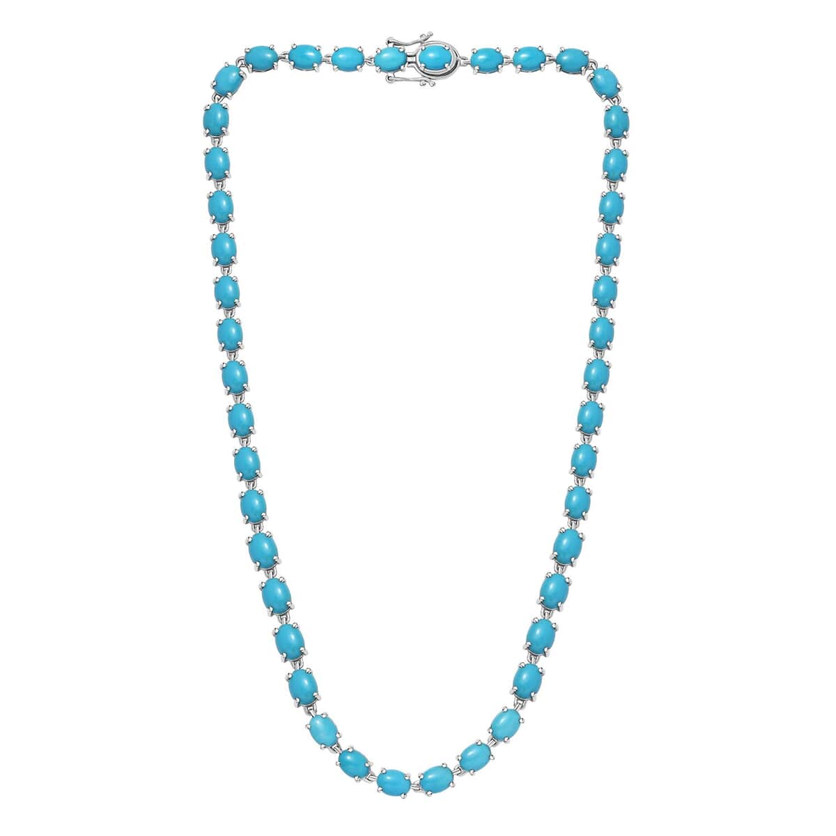 Doorbuster Premium Sleeping Beauty Turquoise 47.60 ctw Link Necklace in Rhodium Over Sterling Silver 18 Inches image number 3