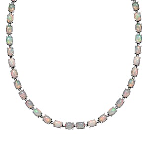 Premium Ethiopian Welo Opal 39.20 ctw Link Necklace in Rhodium Over Sterling Silver 18 Inches