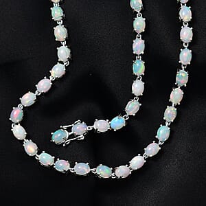 Premium Ethiopian Welo Opal 39.20 ctw Link Necklace in Rhodium Over Sterling Silver 18 Inches