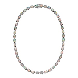 Premium Ethiopian Welo Opal 39.20 ctw Link Necklace in Rhodium Over Sterling Silver 18 Inches