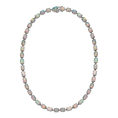 Premium Ethiopian Welo Opal 39.20 ctw Link Necklace in Rhodium Over Sterling Silver 18 Inches