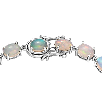 Premium Ethiopian Welo Opal 39.20 ctw Link Necklace in Rhodium Over Sterling Silver 18 Inches
