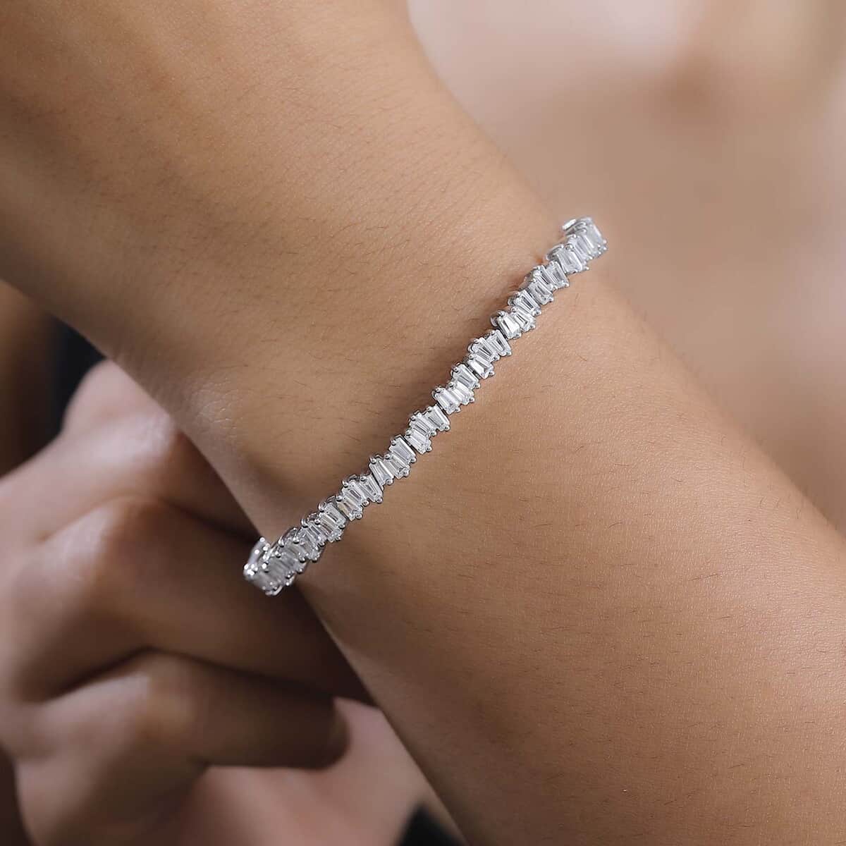 White Zircon 7.50 ctw Arctic Spark Bracelet in Rhodium Over Sterling Si (6.50 In) image number 2