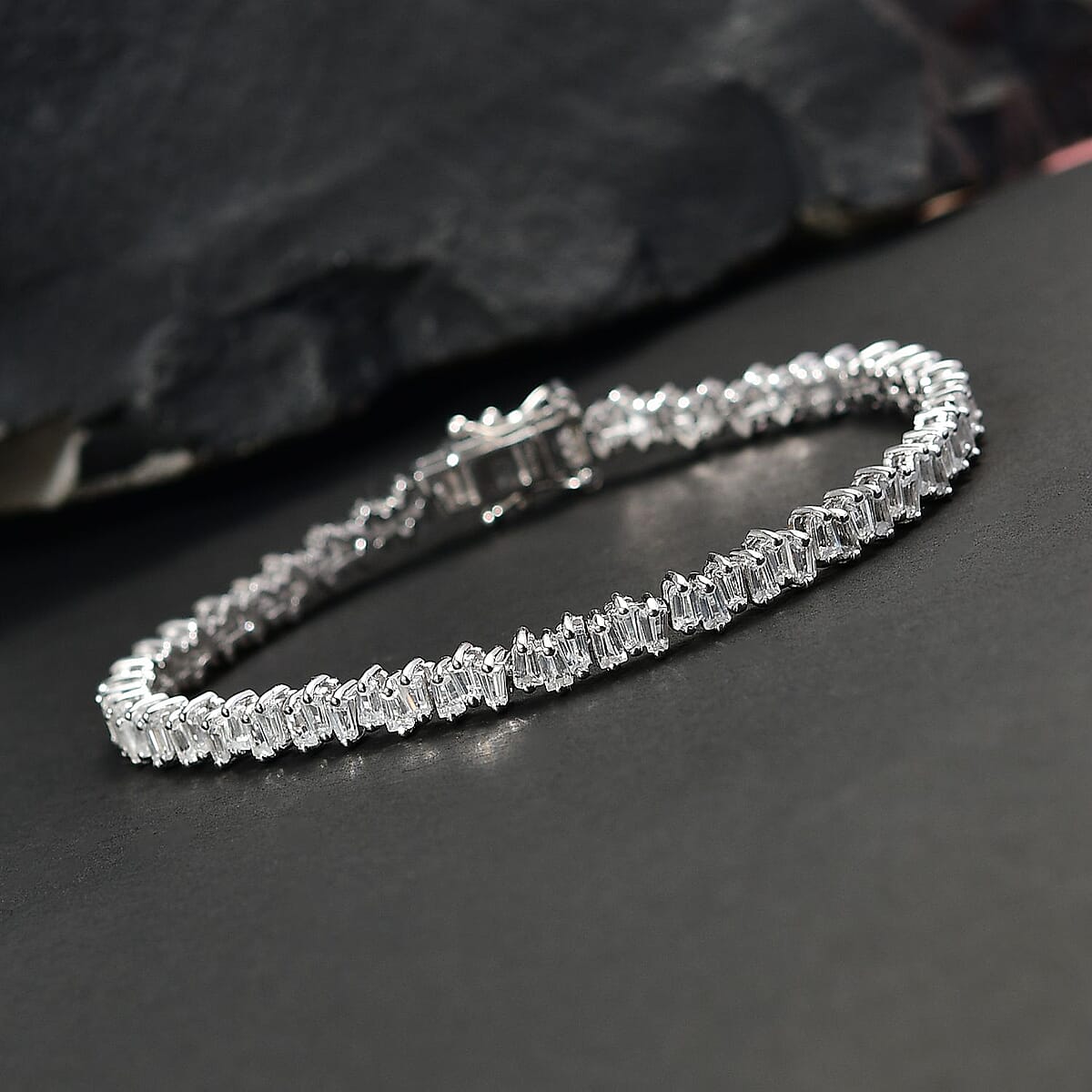 White Zircon 8.60 ctw Arctic Spark Bracelet in Rhodium Over Sterling Silver (7.25 In) image number 2