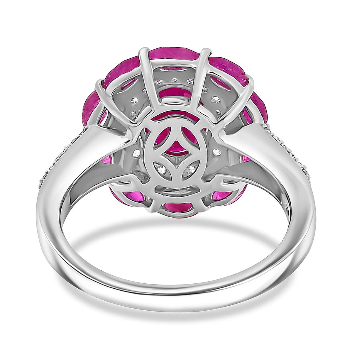 D'Joy Royal Ruby and White Zircon 3.40 ctw Cocktail Ring in Rhodium Over Sterling Silver (Size 10.0)