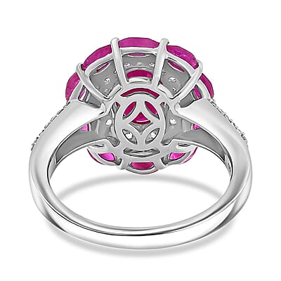 D'Joy Royal Ruby and White Zircon 3.40 ctw Cocktail Ring in Rhodium Over Sterling Silver (Size 10.0)