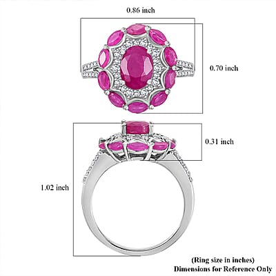 D'Joy Royal Ruby and White Zircon 3.40 ctw Cocktail Ring in Rhodium Over Sterling Silver (Size 10.0)
