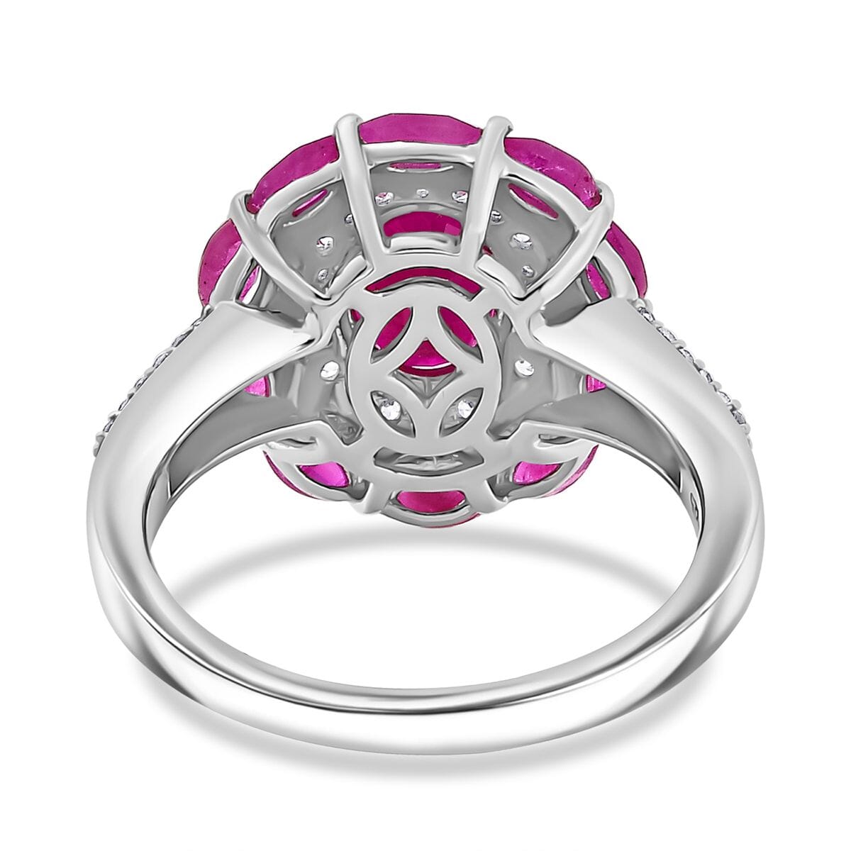 Royal Ruby and White Zircon 3.40 ctw Cocktail Ring in Rhodium Over Sterling Silver (Size 6.0) image number 4