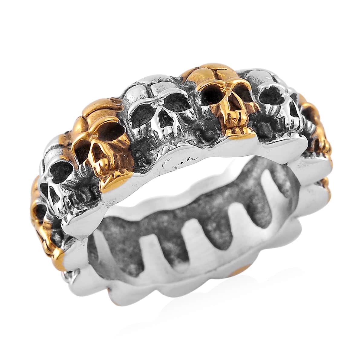 Skull Eternity Ring in ION Plated YG and Stainless Steel (Size 10.0) image number 0