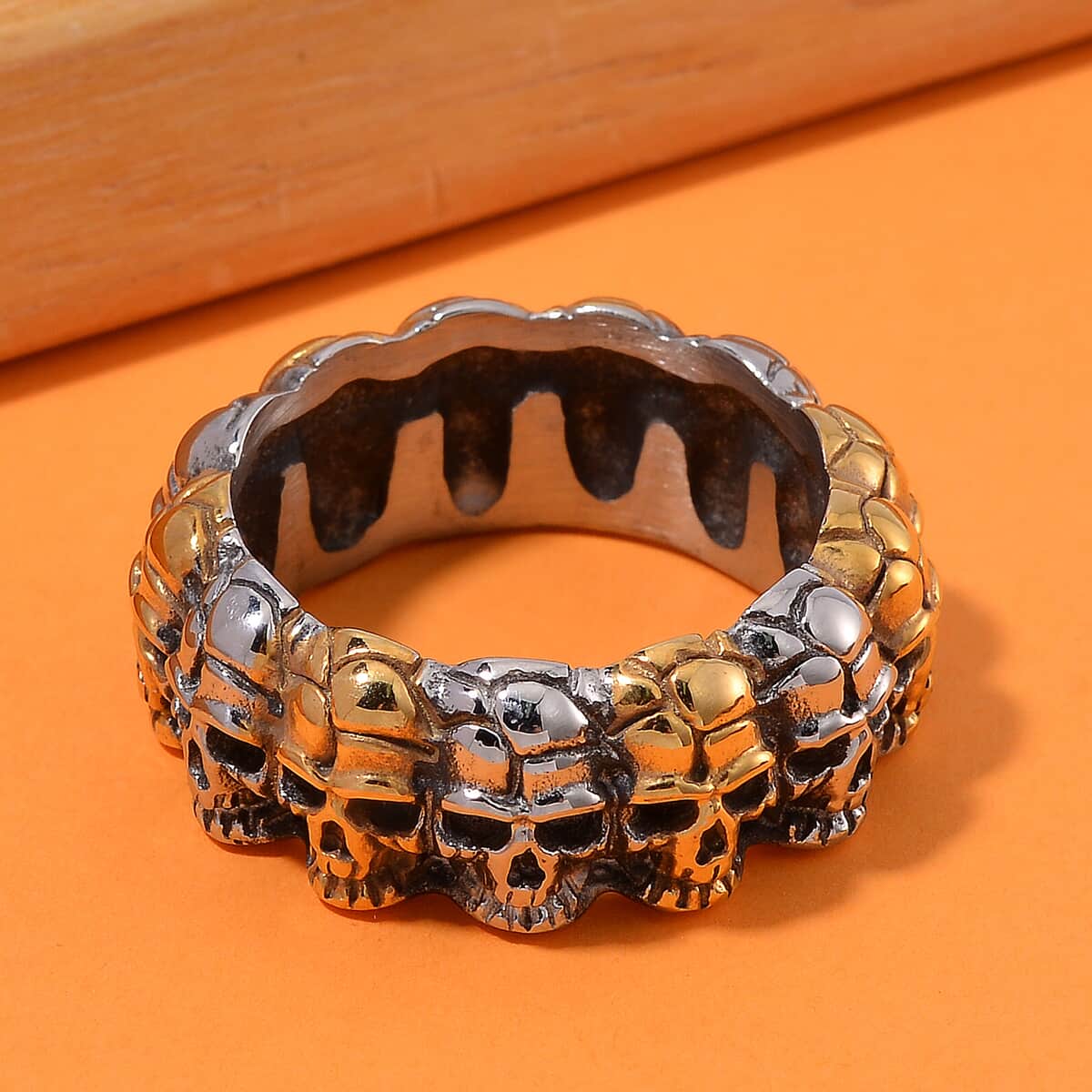 Skull Eternity Ring in ION Plated YG and Stainless Steel (Size 10.0) image number 1