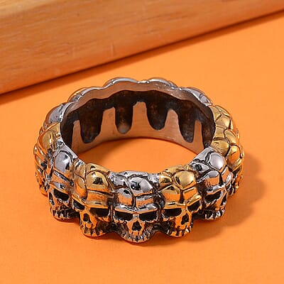 Skull Eternity Ring in ION Plated YG and Stainless Steel (Size 10.0)