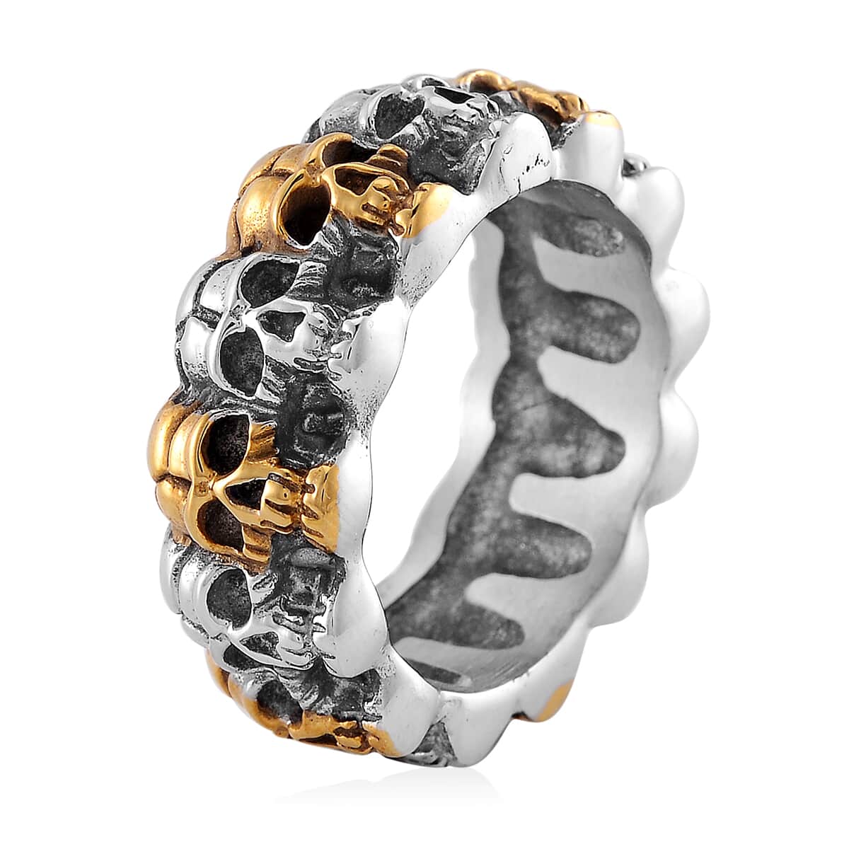 Skull Eternity Ring in ION Plated YG and Stainless Steel (Size 10.0) image number 4