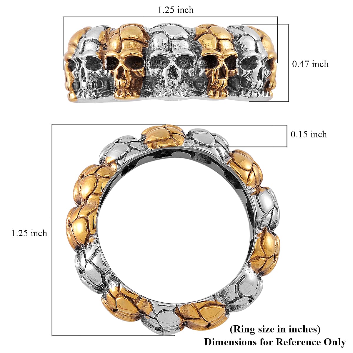 Skull Eternity Ring in ION Plated YG and Stainless Steel (Size 12.0) image number 5
