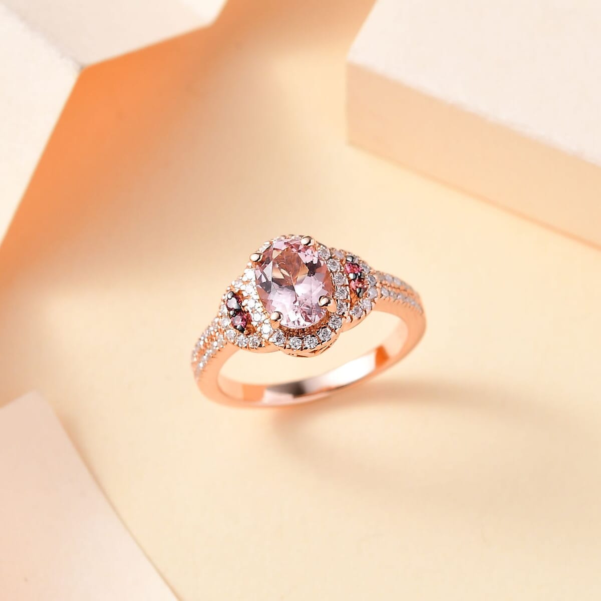 Premium Pink Morganite and Multi Gemstone 1.80 ctw Sunset Rose Ring in 18K Vermeil Rose Gold Over Sterling Silver (Size 10.0) image number 1