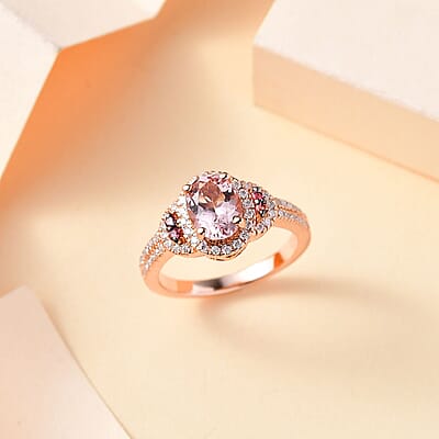 Premium Pink Morganite and Multi Gemstone 1.80 ctw Sunset Rose Ring in 18K Vermeil Rose Gold Over Sterling Silver (Size 10.0)