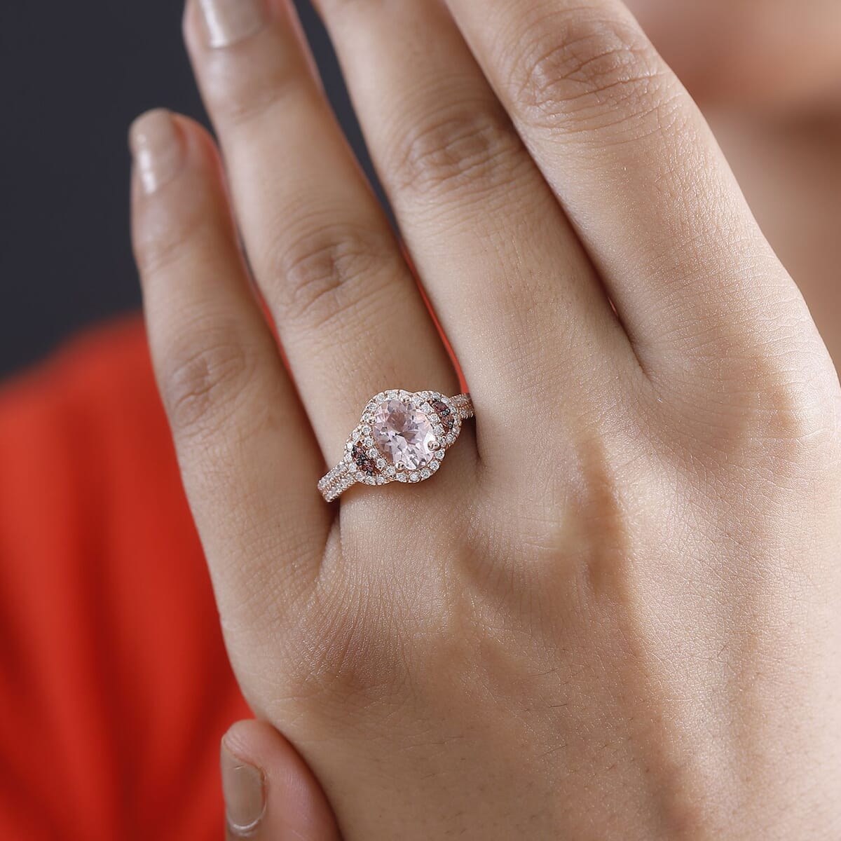 Premium Pink Morganite and Multi Gemstone 1.80 ctw Sunset Rose Ring in 18K Vermeil Rose Gold Over Sterling Silver (Size 10.0) image number 2