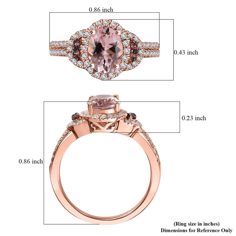Premium Pink Morganite and Multi Gemstone 1.80 ctw Sunset Rose Ring in 18K Vermeil Rose Gold Over Sterling Silver (Size 10.0)