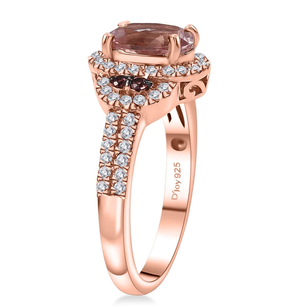 Premium Pink Morganite and Multi Gemstone 1.80 ctw Sunset Rose Ring in 18K Vermeil Rose Gold Over Sterling Silver (Size 7.0) image number 3