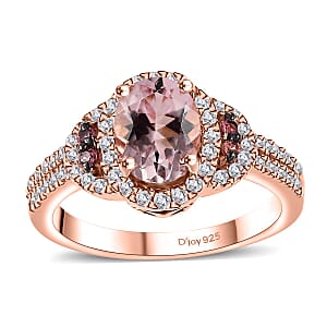D'Joy Premium Pink Morganite and Multi Gemstone 1.80 ctw Sunset Rose Ring in 18K Vermeil Rose Gold Over Sterling Silver (Size 9.0)