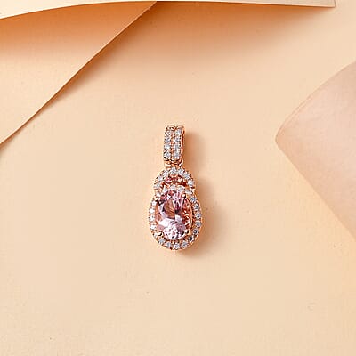 Premium Pink Morganite and Multi Gemstone 1.70 ctw Sunset Rose Pendant in 18K Vermeil Rose Gold Over Sterling Silver