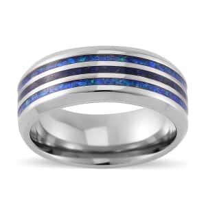 Lab Created Opal and Lapis Lazuli 0.70 ctw Ring in Natural Tungsten Carbide (Size 10.0)