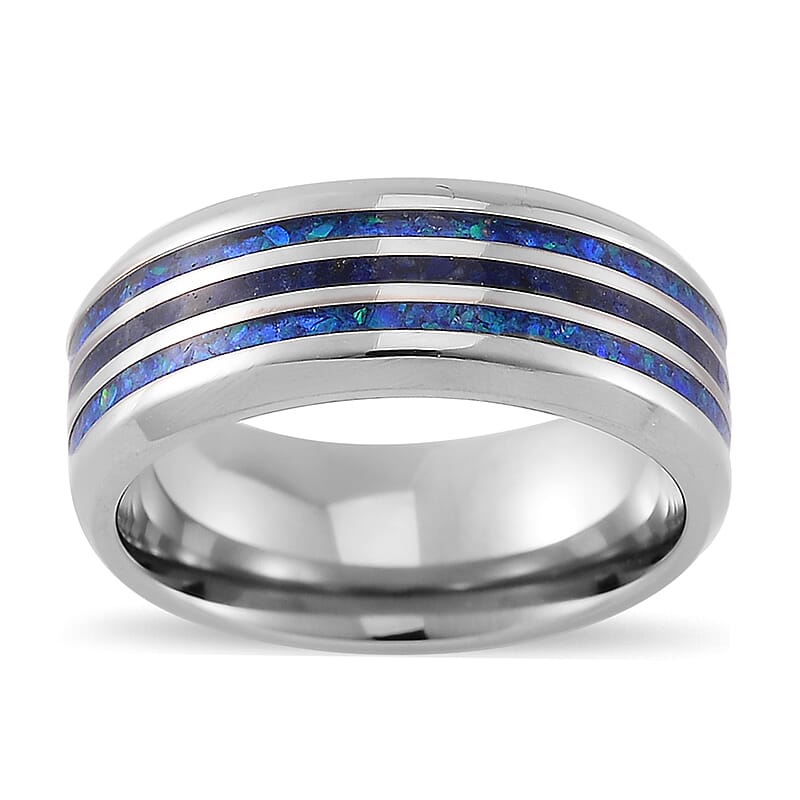 Lab Created Opal and Lapis Lazuli 0.70 ctw Ring in Natural Titanium (Size 10.0)