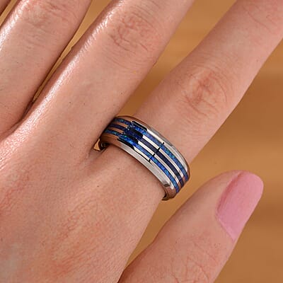 Lab Created Opal and Lapis Lazuli 0.70 ctw Ring in Natural Titanium (Size 10.0)