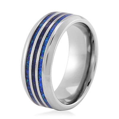 Lab Created Opal and Lapis Lazuli 0.70 ctw Ring in Natural Titanium (Size 10.0)