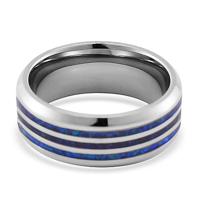 Lab Created Opal and Lapis Lazuli 0.70 ctw Ring in Natural Titanium (Size 10.0)