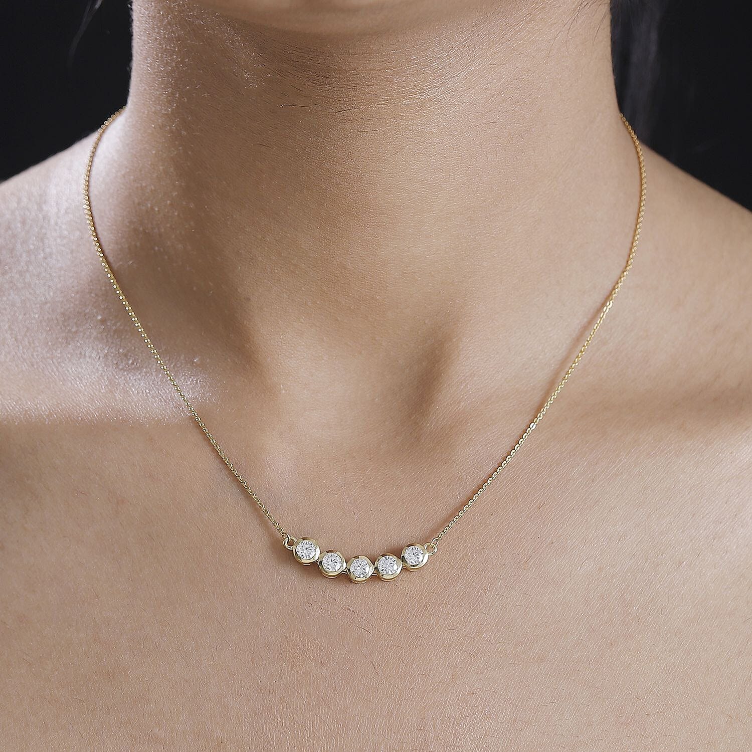 Moissanite Necklace 18 Inches in 18K Vermeil Yellow Gold Over Sterling Silver