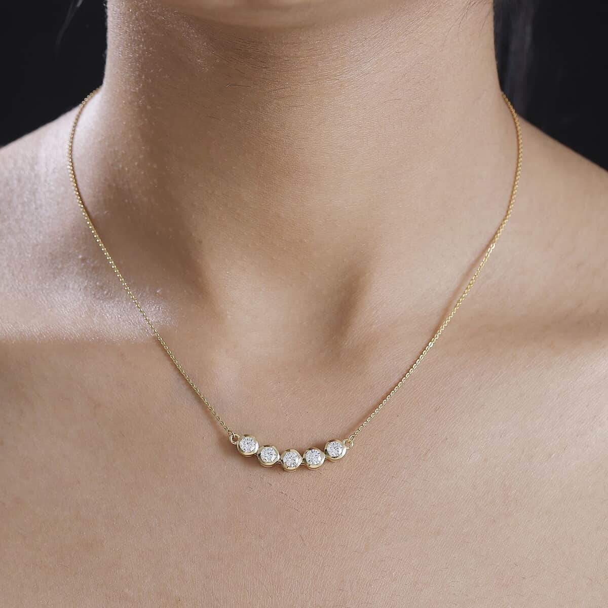 Moissanite Necklace 18 Inches in 18K Vermeil Yellow Gold Over Sterling Silver image number 2