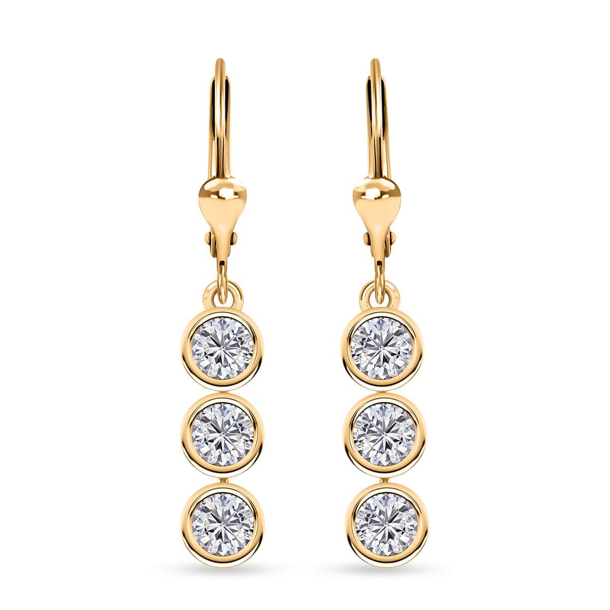 Moissanite 1.75 ctw Lever Back Earrings in 18K Vermeil YG Over Sterling Silver image number 0