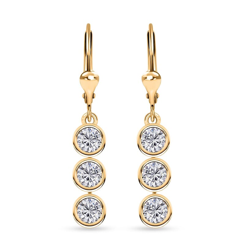 Moissanite 1.75 ctw Lever Back Earrings in 18K Vermeil YG Over Sterling Silver